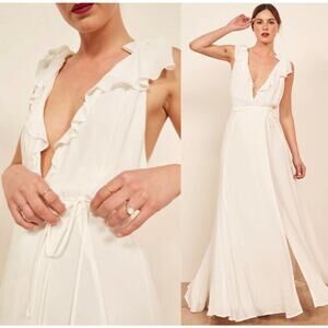 Reformation Peppermint Dress Ivory White Wedding Bridal Maxi Large V-Neck